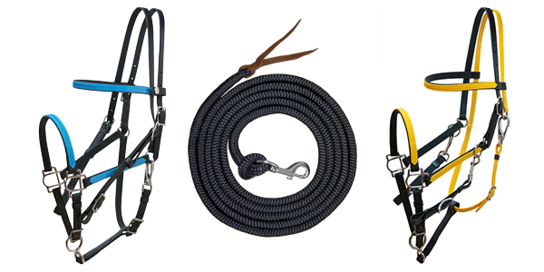 We use original Beta Biothane, Marine grade double braid rope, stainless steel or solid brass hardware that is manufactured to be an all weather equine tack.