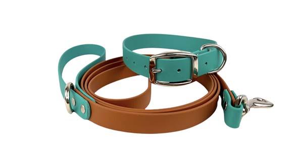 Waggle Woof and Wander BioThane Collar and Leash